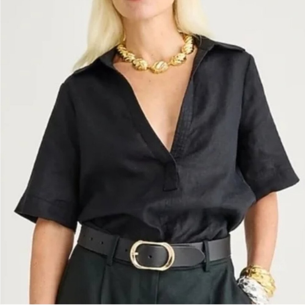 J Crew Black Linen Bungalow Popover Top - Picture 4 of 9
